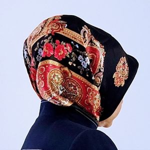 Turkish Silk Square Scarf Hijab Black and Red Paisley